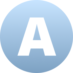A circle with a light to darker blue gradient background, and a letter “A” in the center.